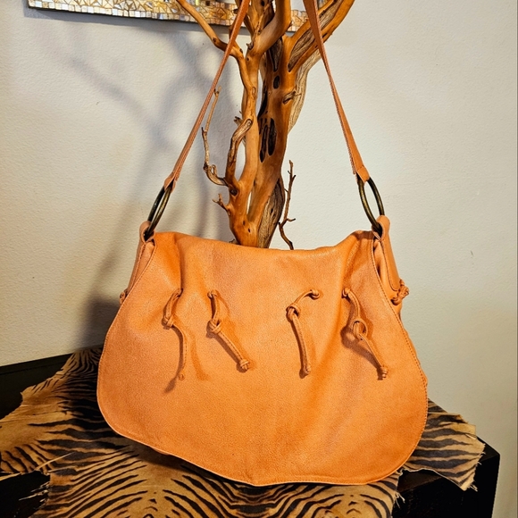 CHI by Carlos Falchi Salmon Peach Leather Handbag Vintage NWOT - Picture 1 of 7